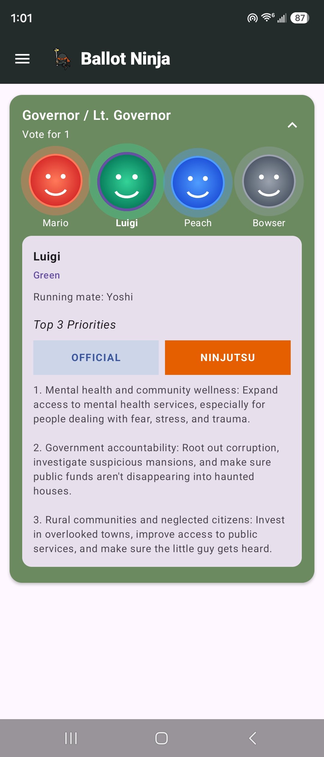 Candidate comparison showing Top 3 Priorities